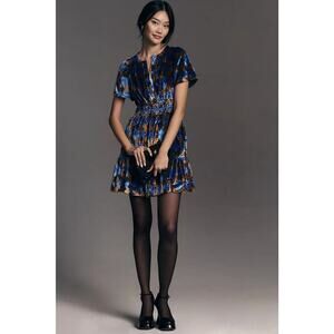NWT Anthropologie The Somerset Mini Dress Velvet Edition Sz LP Petite Blue MC425